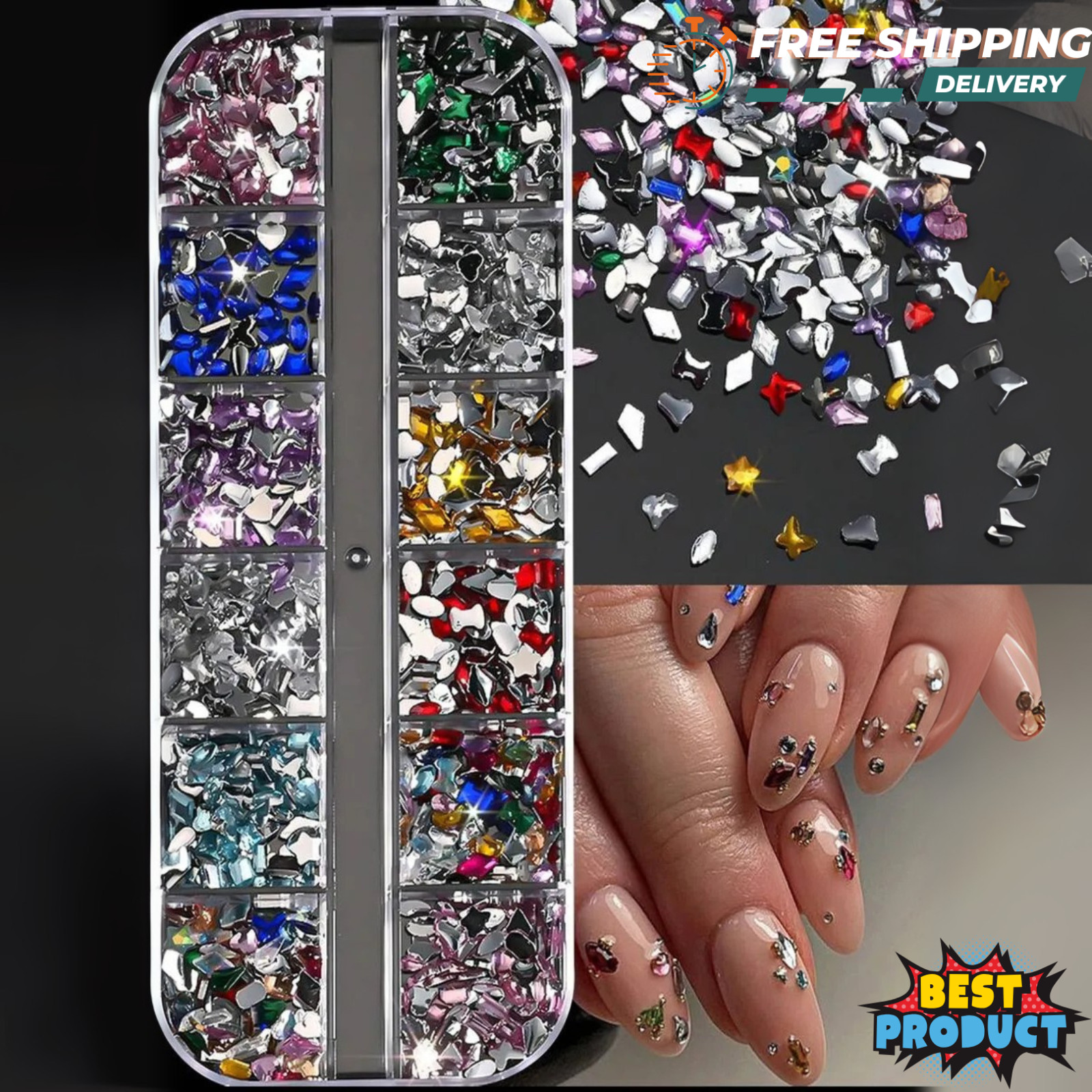 Nail Pearls 12 Grids Half Round Flat-Back Metallic DIY Nail Faux Beads for Women