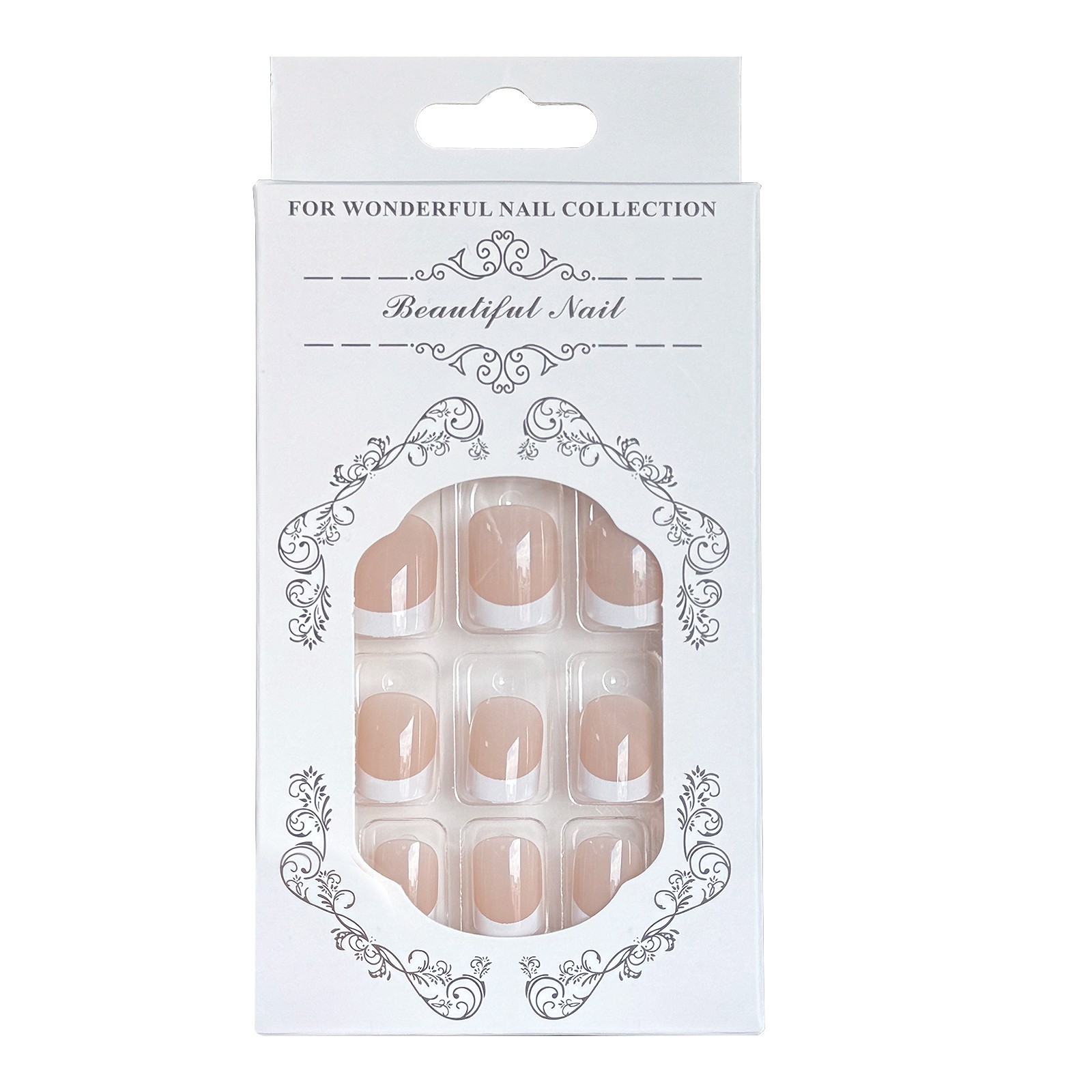 Short Square French Tip Press-On Nails, Nude Fake Nails with Full Prep Kit