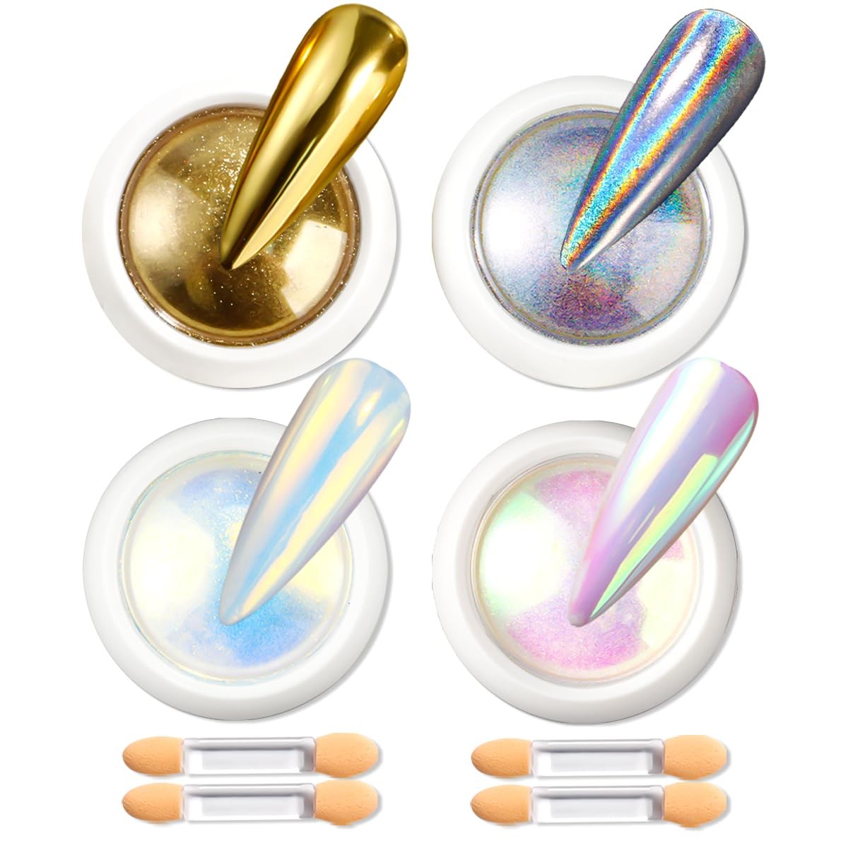 Holographic Mirror Gold Chrome Nail Powder for Gel Nails, Iridescent Aurora M…