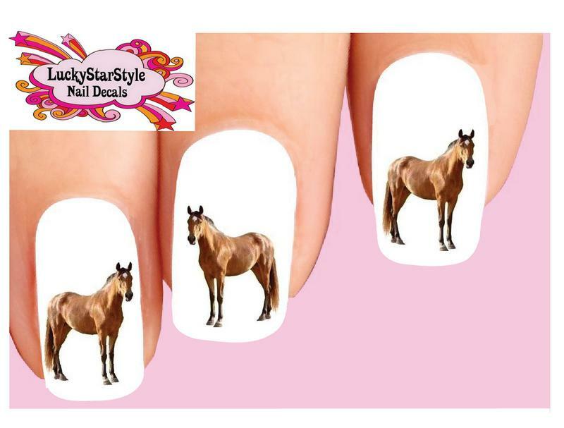 Waterslide Nail Decals Set of 20 – Brown Quarter Horse Standing