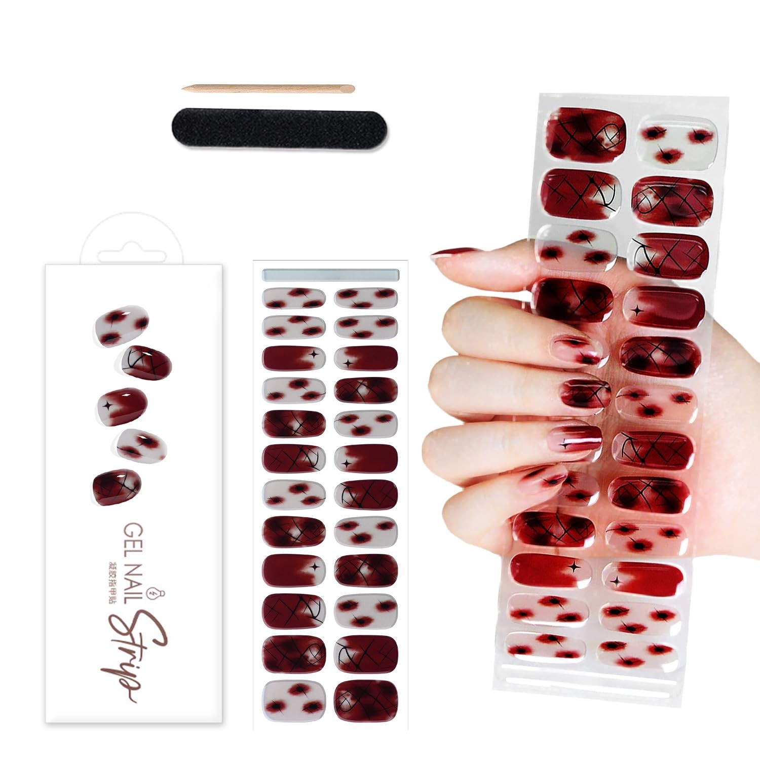 Halloween Semi Cured Nail Strips, 24 Tips Bloody Scab Halloween Design Nail P…