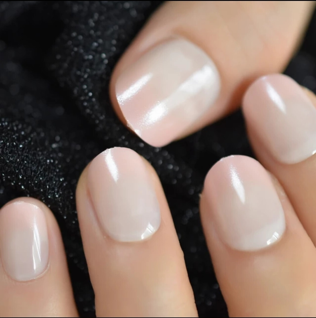 24 Short Press on Nails kit w glue nude ombre rounded french