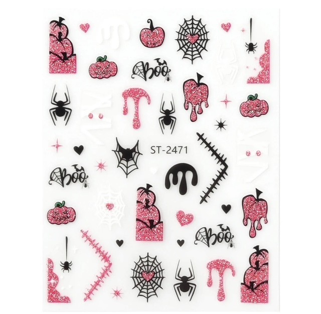 Nail Art Stickers NEW !! HALLOWEEN GHOSTS PINK GLITTER ST-2471