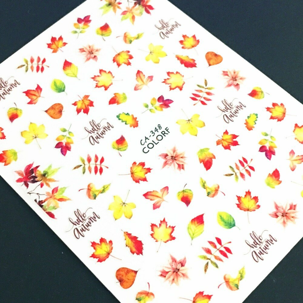 Nail art 3D stickers decal green red yellow pink fall foliage hello autumn CA348