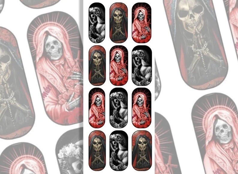 12pc Scary Sugar Skull Halloween Nail Decals Dia De Los Muretos Waterslide Wraps