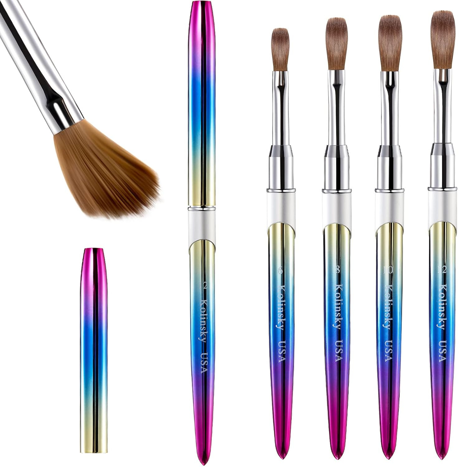 4 Pieces Kolinsky Acrylic Nail Brush Kolinsky Hair Bristles round Shaped Handle
