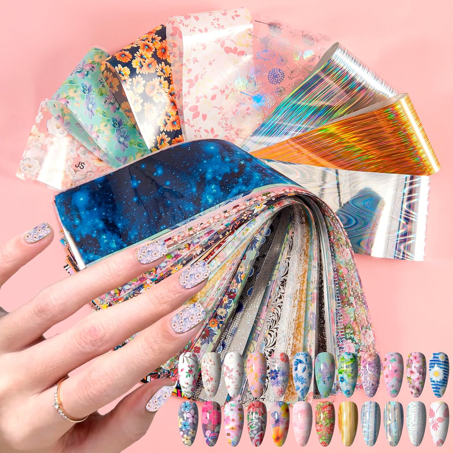300 Sheets Nail Foils Transfer Nail Art Stickers Solid Flower Holographic Laser