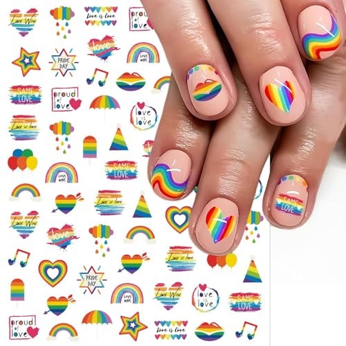 4 Sheets Pride Nail Art Stickers for Women Man LGBTQ+ Rainbow Nail Art Decals