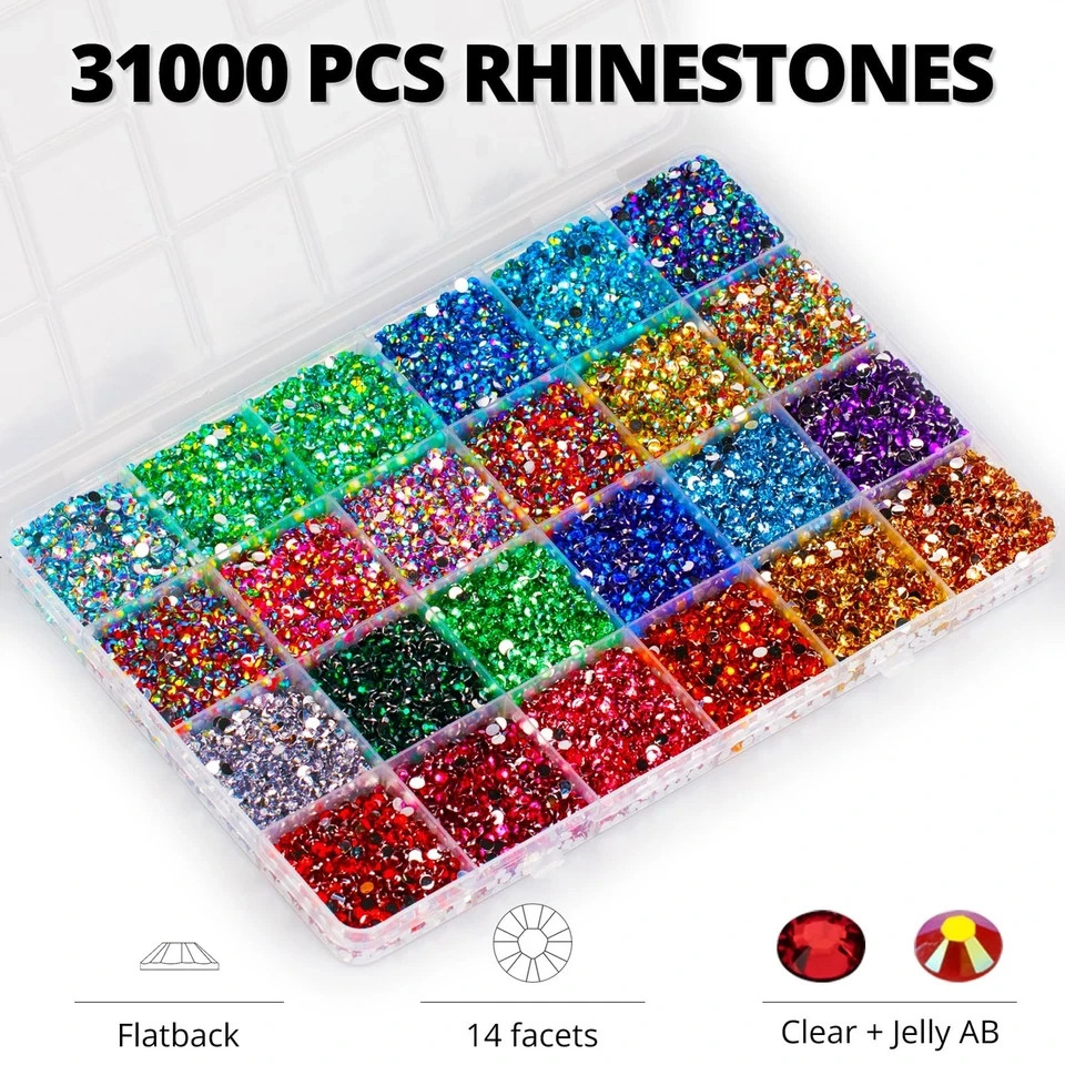31000Pcs Rhinestones for Bedazzling, 3mm Bedazzler Kit with Flatback Rhinesto…