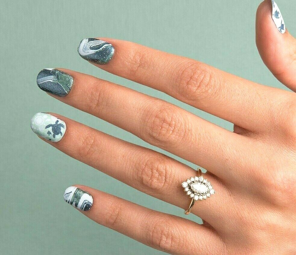 Jamberry Nail Wraps ~ HALF SHEET ~ SEA GLASS Unicorn Marbled Summer Sparkle