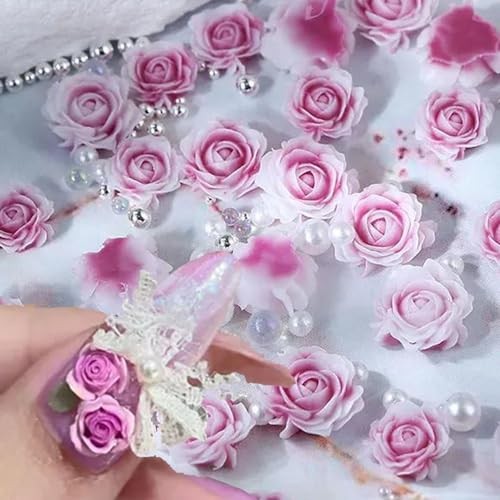 3D Rose Nail Art Charms Flower Nail Charms with Pearls Beads Flower Purple