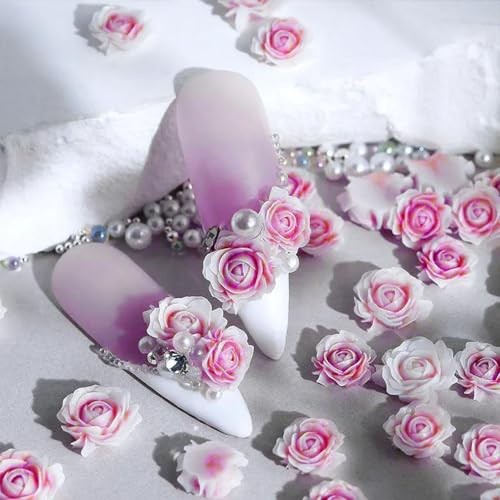 3D Rose Nail Art Charms Flower Nail Charms with Pearls Beads Flower Purple