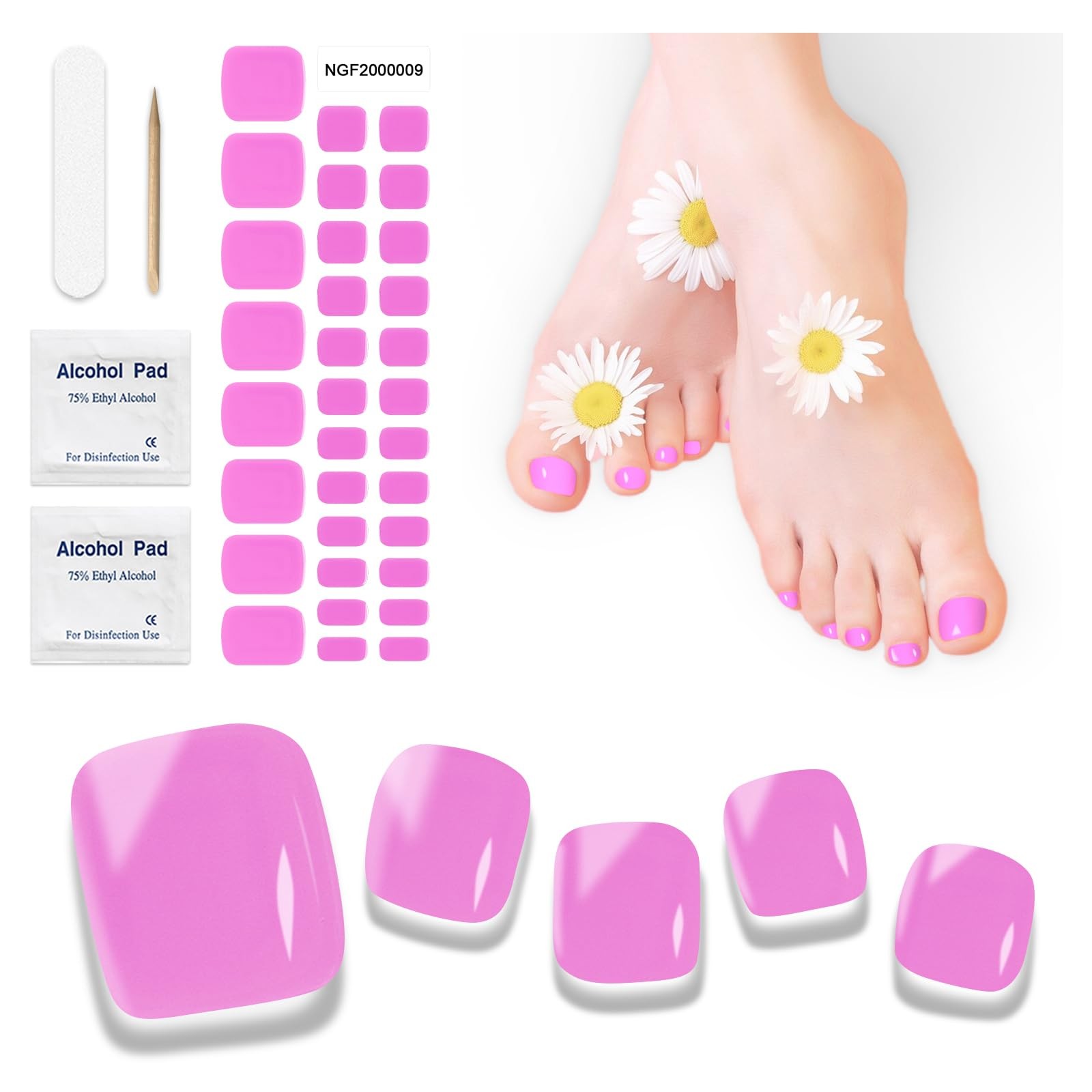 Semi Cured Pedicure Strips, Plum Jam, 32pcs Toenail Sticker