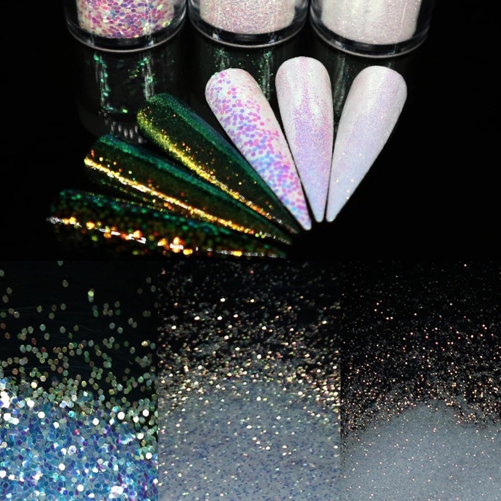 MERMAID EFFECT GLITTER NAIL ART POWDER DUST PIGMENT GLIMMER Iridescent DUO TONE