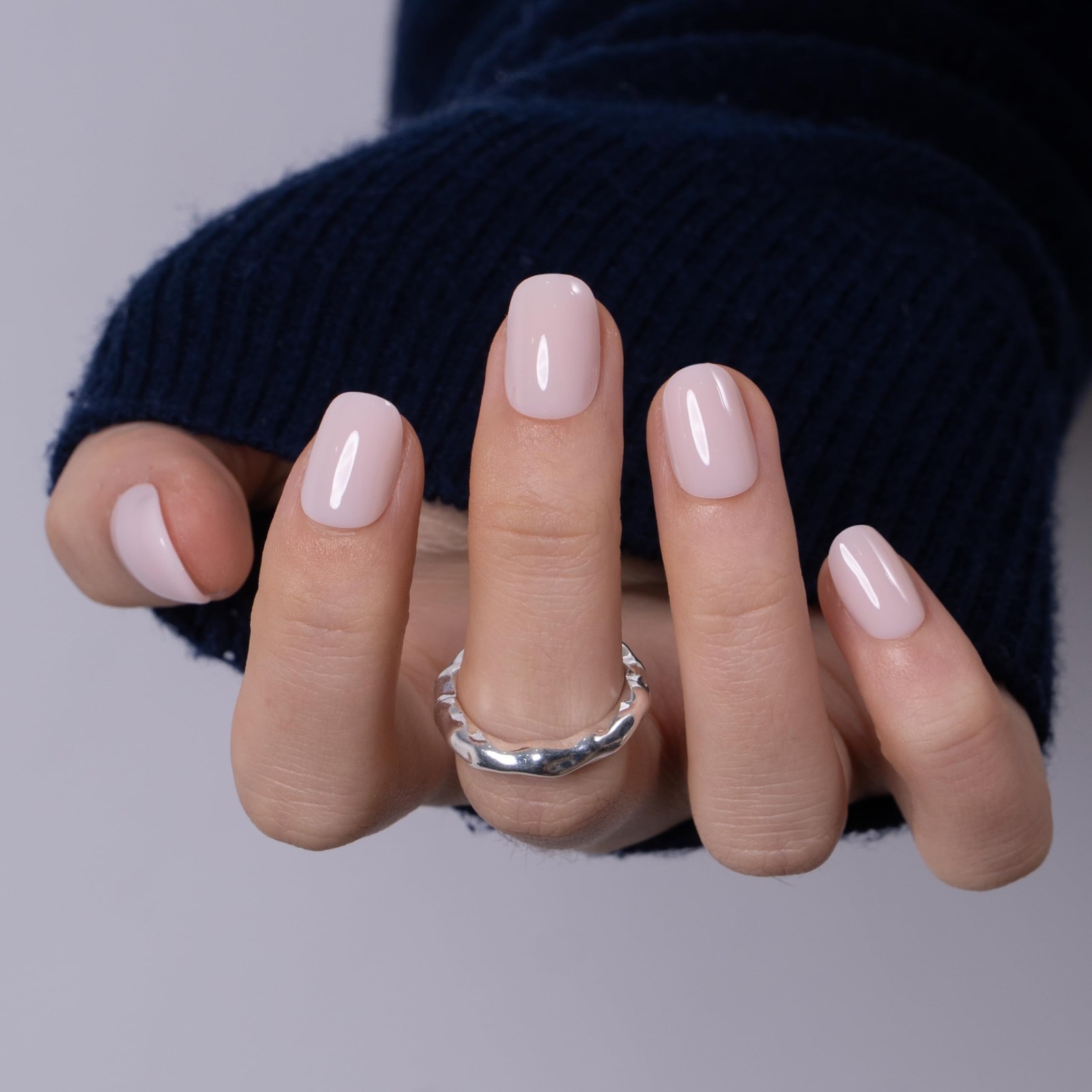 Short Square Press On Nails Milky White Nude Acrylic Fake Nails 30pcs