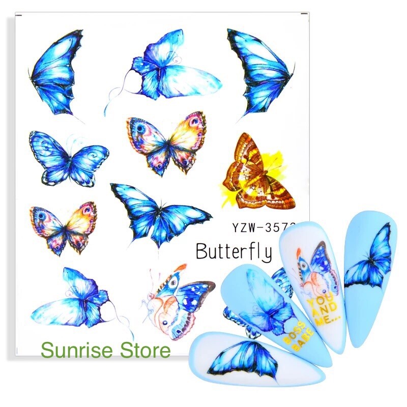 Nail Art Water Transfer Sticker Butterfly Blue Decals Manicure