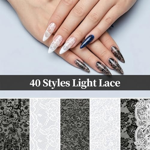 40 Rolls Lace Nail Foil, Holographic Lace Transfer Foil Sheets for DIY Nails