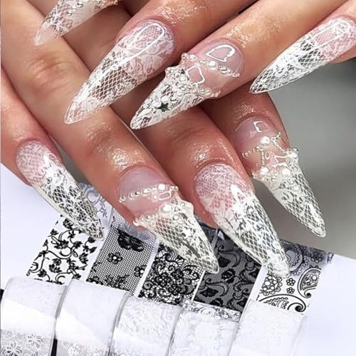Holographic Nail Foil Transfer Stickers Black White Lace Laser Foils for kit –