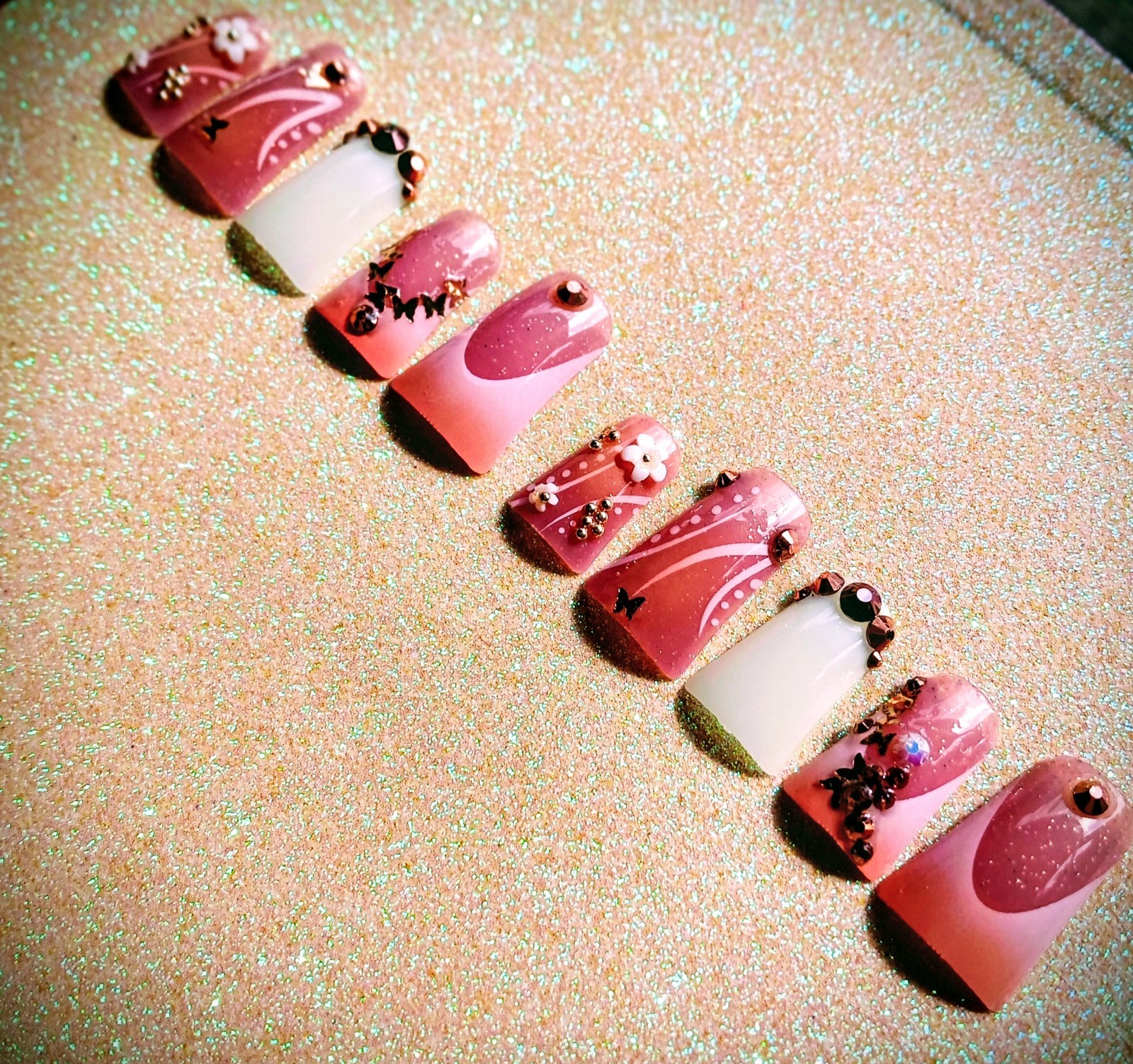 XL Duck Flare Press On Nails with Rhinestones Glue Included ( M)