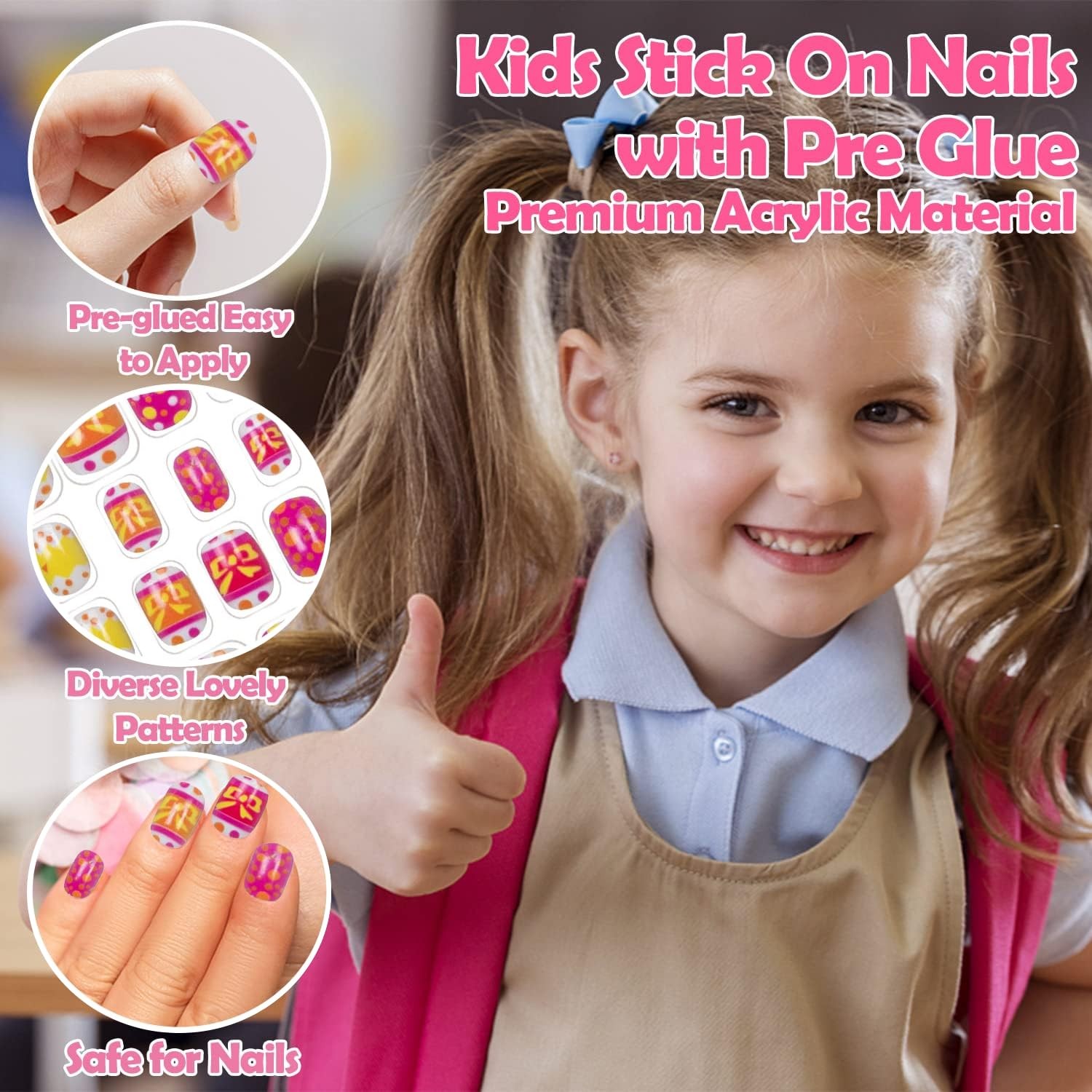144 Pieces Press On Nails for Kids Children Fake Nails for Girls Artificial K…