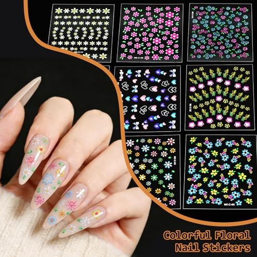 90 Sheets Nail Stickers for Nail Art DIY, 3D Nail Art Stickers Decals, Self