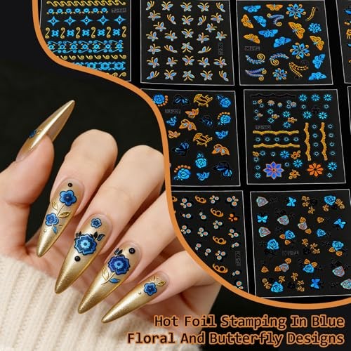 90 Sheets Nail Stickers for Nail Art DIY, 3D Nail Art Stickers Decals, Self