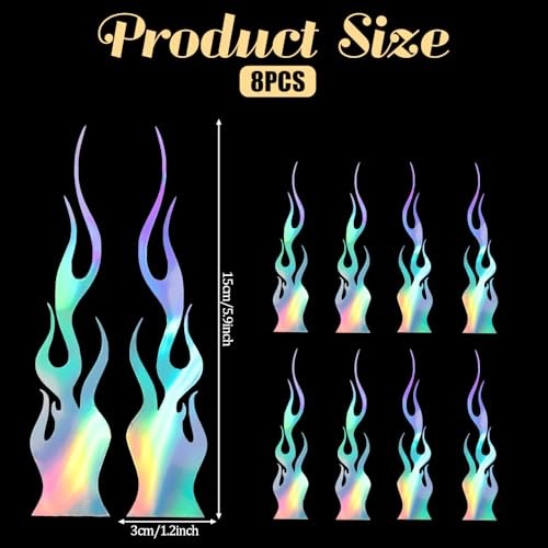 8pcs Flame Reflective Stickers, 5.9″X1.2″ Flame Decals for Sports & Bikes,