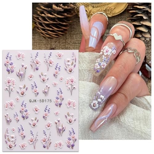 3D Embossed Flower Nail Art Stickers Decals Self-Adhesive 5D Spring Summer