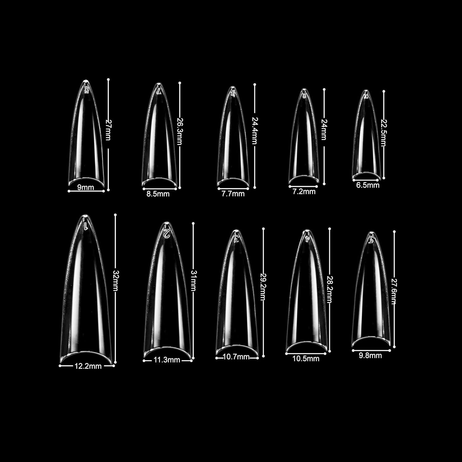 Puntas De Unas Postizas De Gel Postizas Acrilicas Clear Stiletto 500 Con Pla…