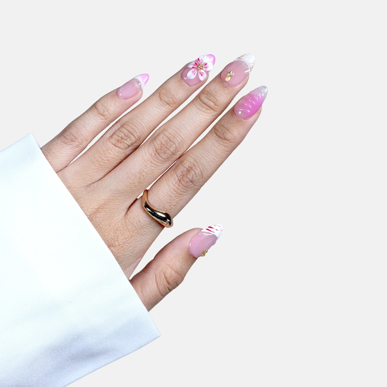 SIYOU Orchid Haze Almond Purple, Gold & White Press-On Nails 10pc