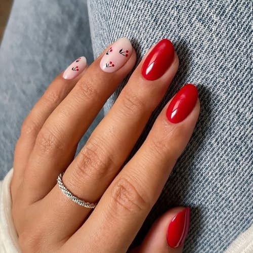 Press on Nails Short Almond SWEKKE Red Fake Nails False Nails Almond Nails25