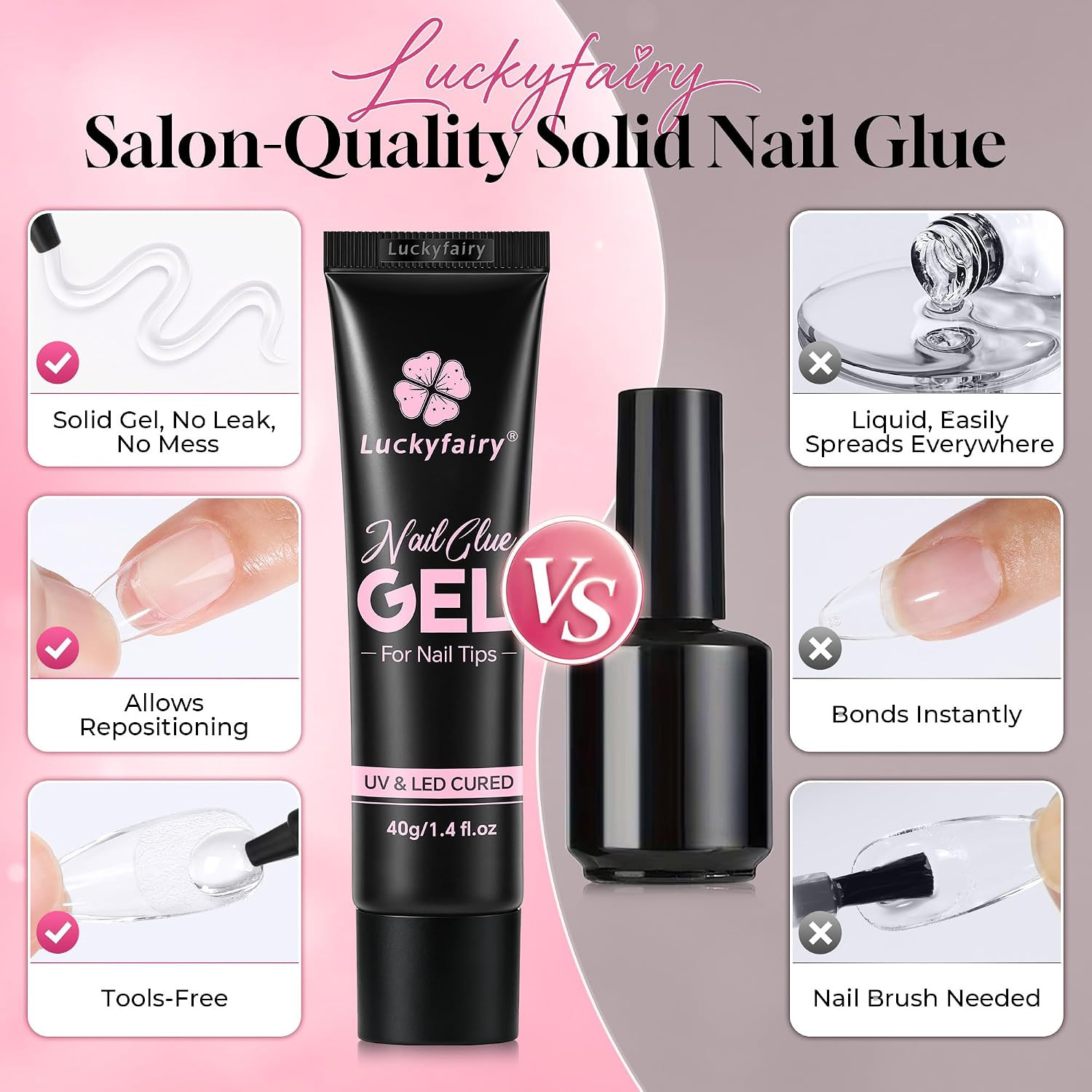 40ML Gel Nail Glue for Nail Tips Solid Nail Glue Gel | Cured Needed, Soft Gel Gl