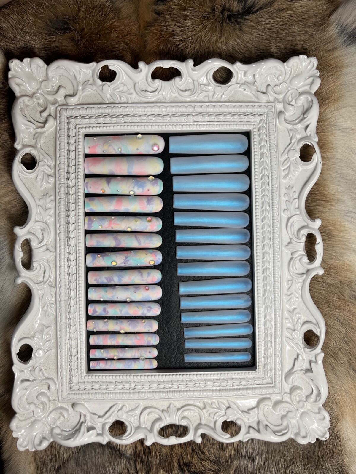 Handmade matte pastel rainbow tie-dye bubble press on nils XXL 28 count