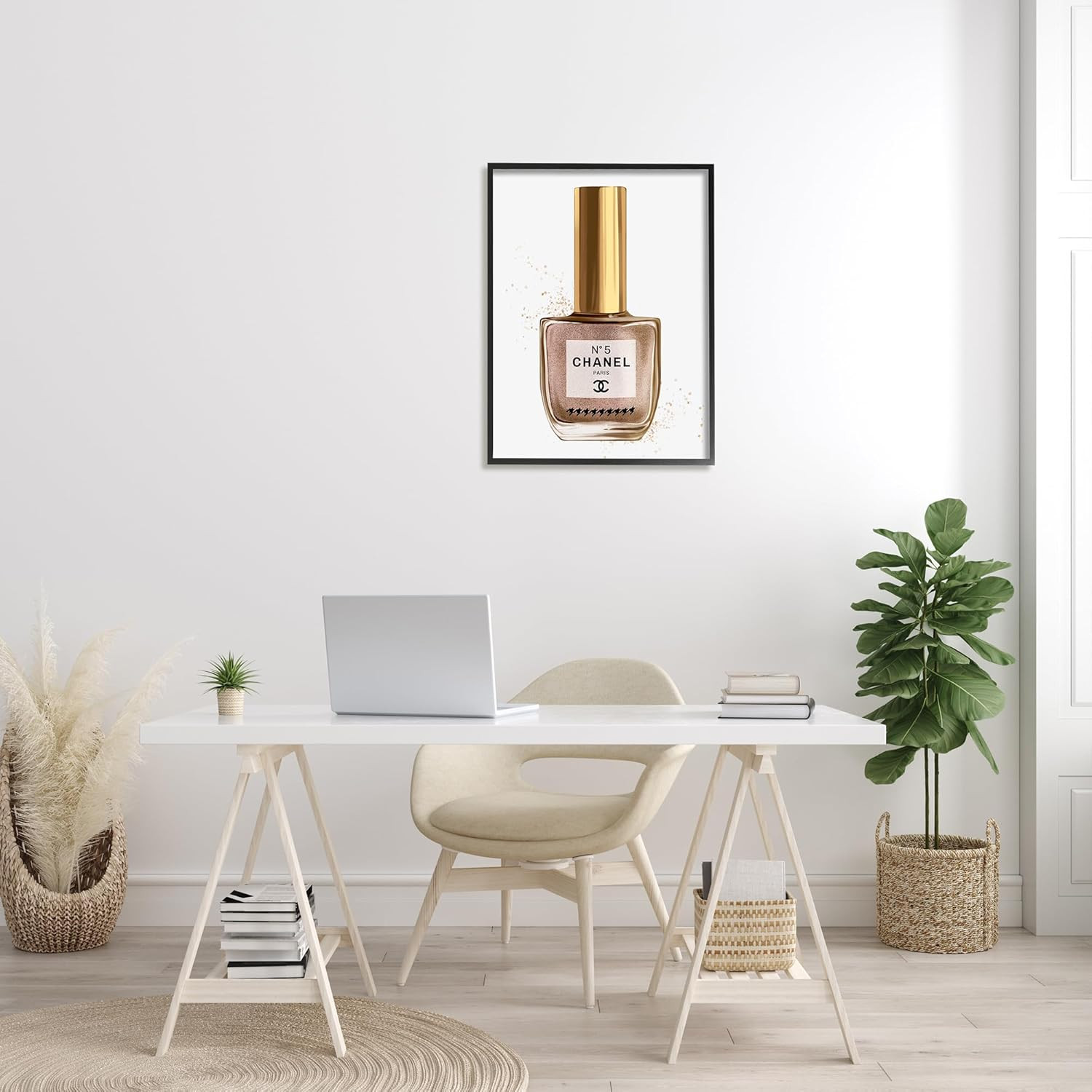 ‘Makeup Nail Polish Brown Gold Fashion Design’, Framed Giclee Art, Black, 24 X 3