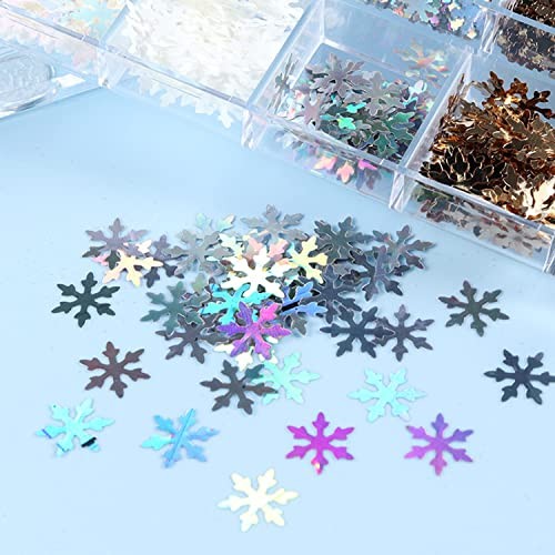 Glitter Nail Art Sequins, 3D Christmas Sparkly Flakes Design, 12 Snowflake