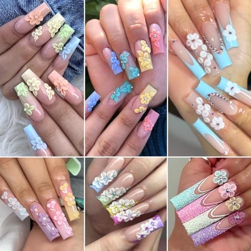 3D Flower Nail Charms, Colorful Acrylic Flower Petals Floral Colorful Petals