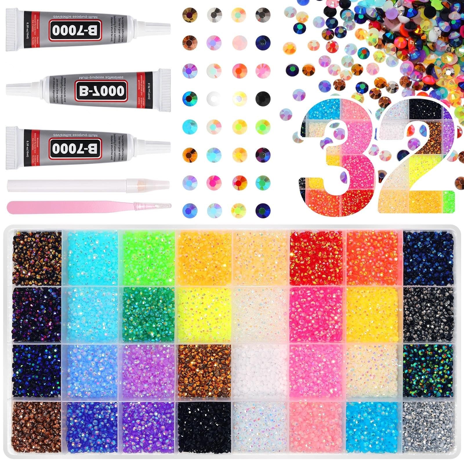 26000 Pcs Multiple Colors Jelly Flatback Rhinestones Bedazzling Kit, 3mm Resi…