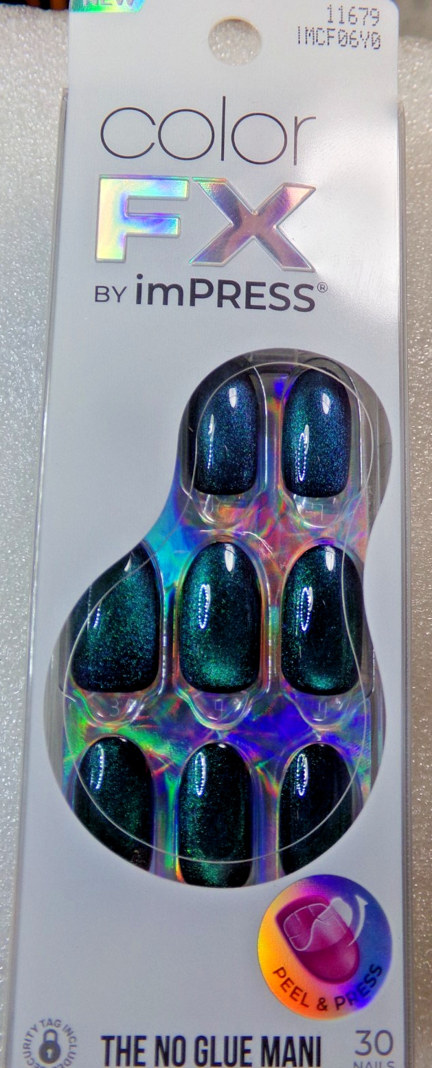 Impress Color FX NAILS Shiny Green Cats Eye Glue on Medium Magnetic Effect