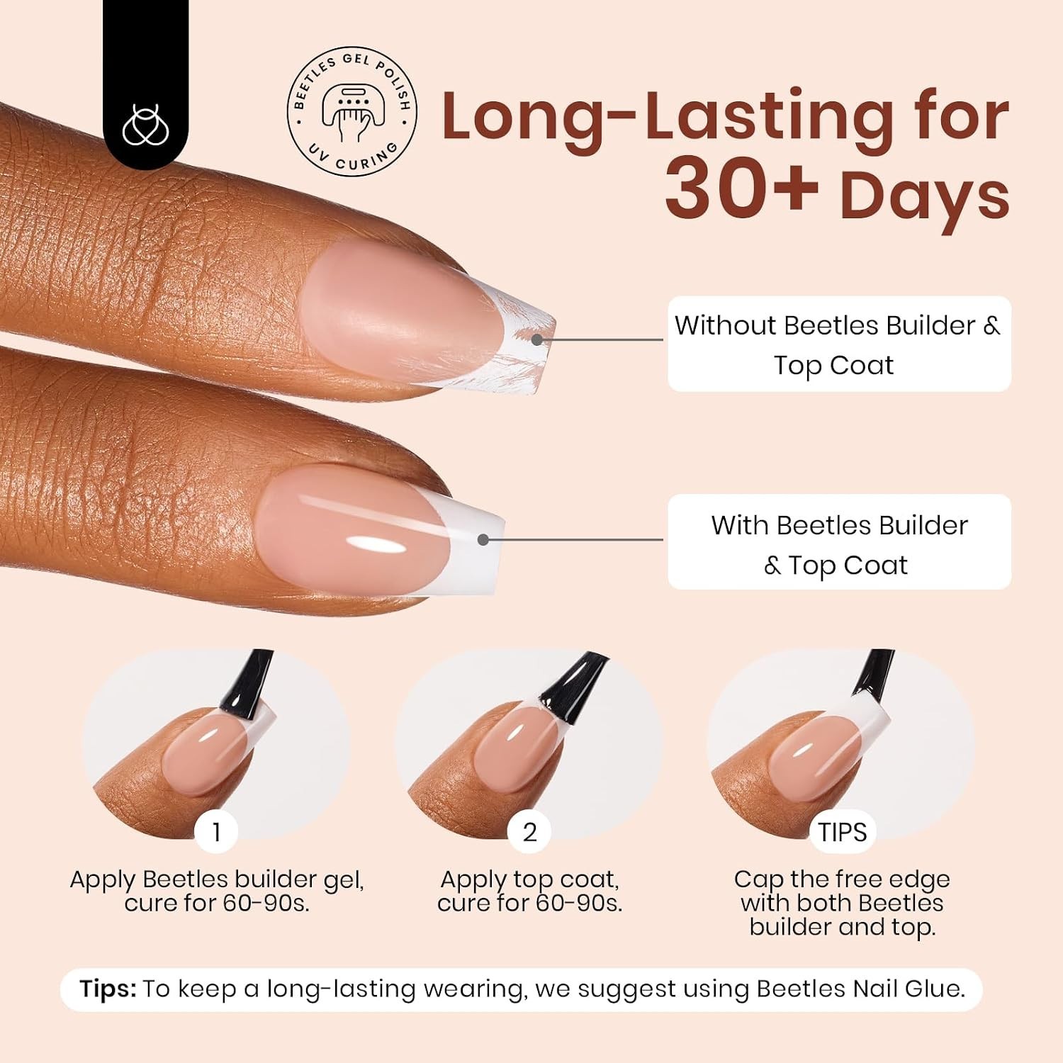 Beetles Press on Nails Med Coffin – 7 Styles French Tips 210 pieces – 15 sizes