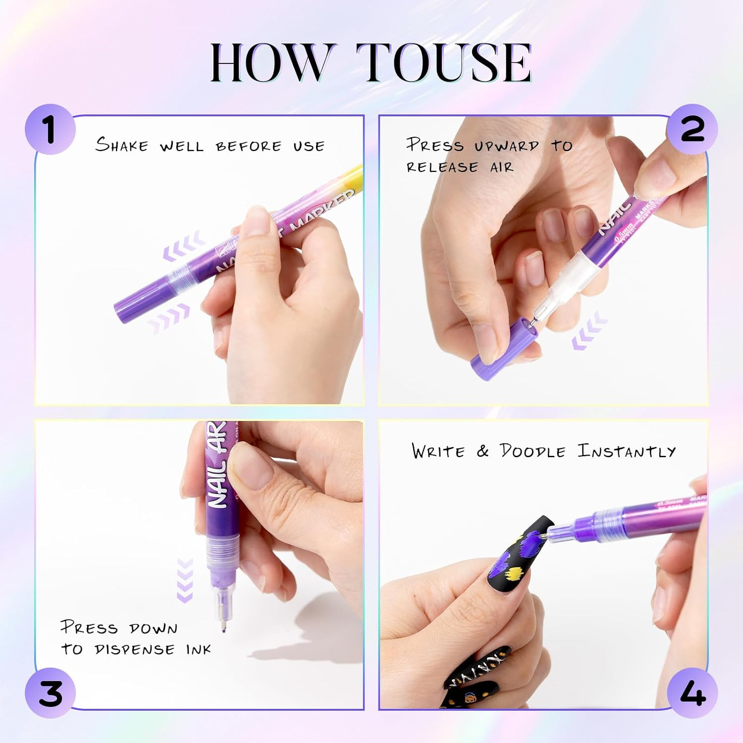 Nail Art Pens, 12 Colors 0.5Mm Fine Tip Water-Based Quick-Dry Pens for DIY Nail