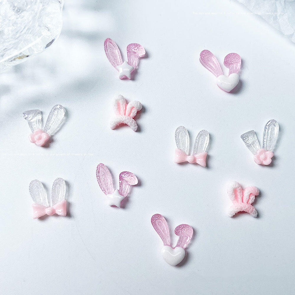 50Pcs Glow In The Dark Kawaii Nail Rabbit Ears Designs Unique Charms Jewelry