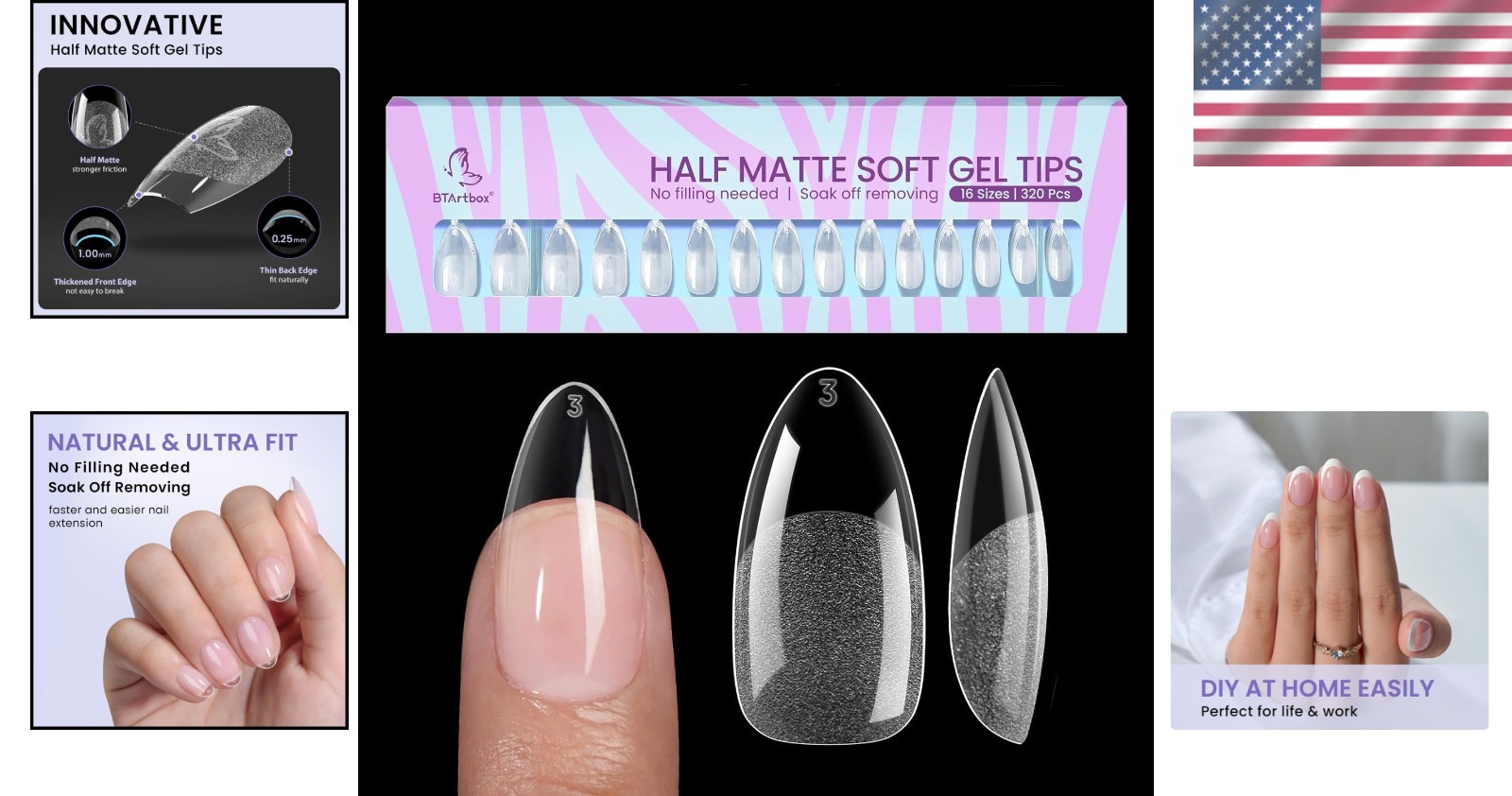 Medium Almond Nail Tips – 320pcs Clear Soft Gel Nails for Easy Application