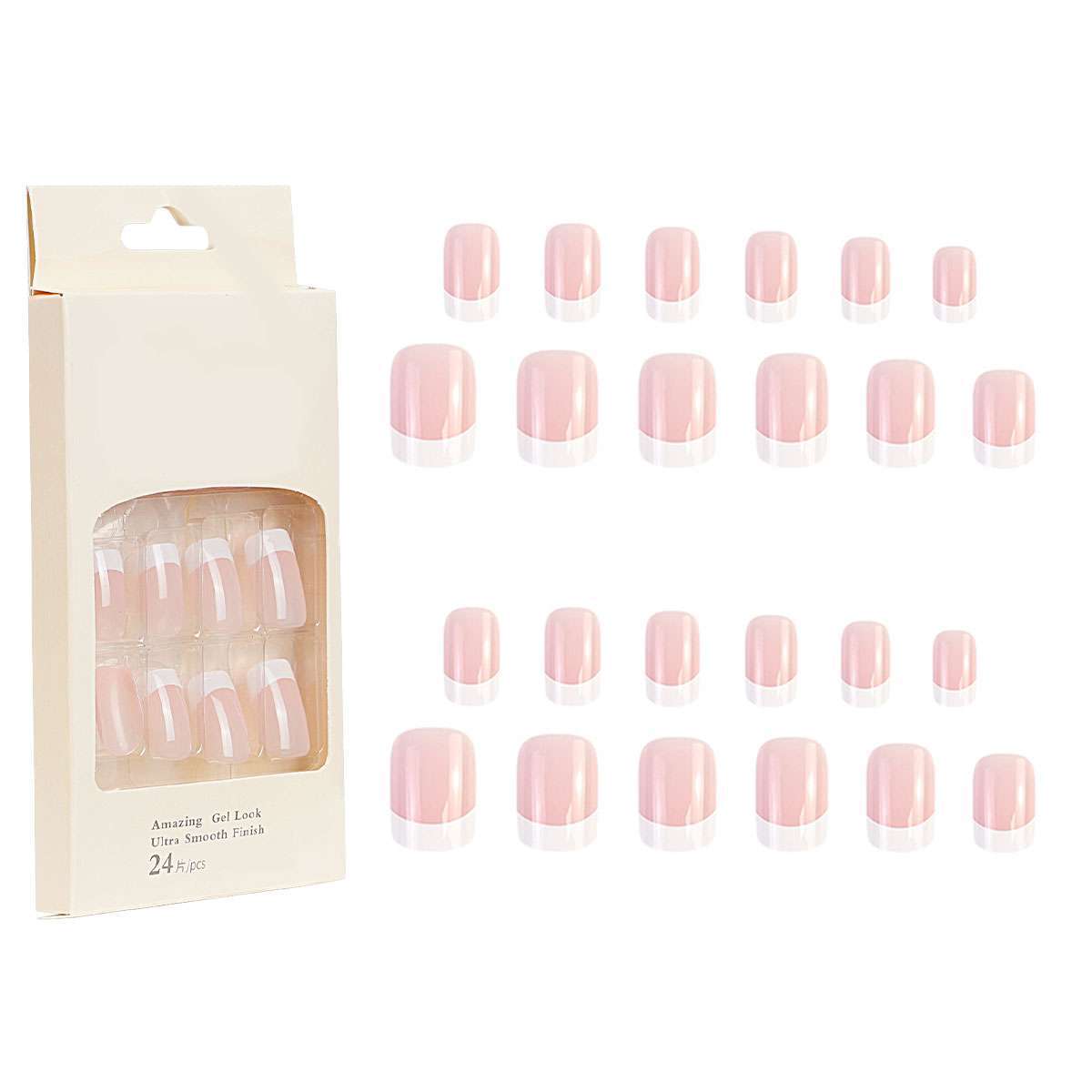 French Tip Gradient Short Square Press On Nails Fake False 24/48/72 Pc Set Glue