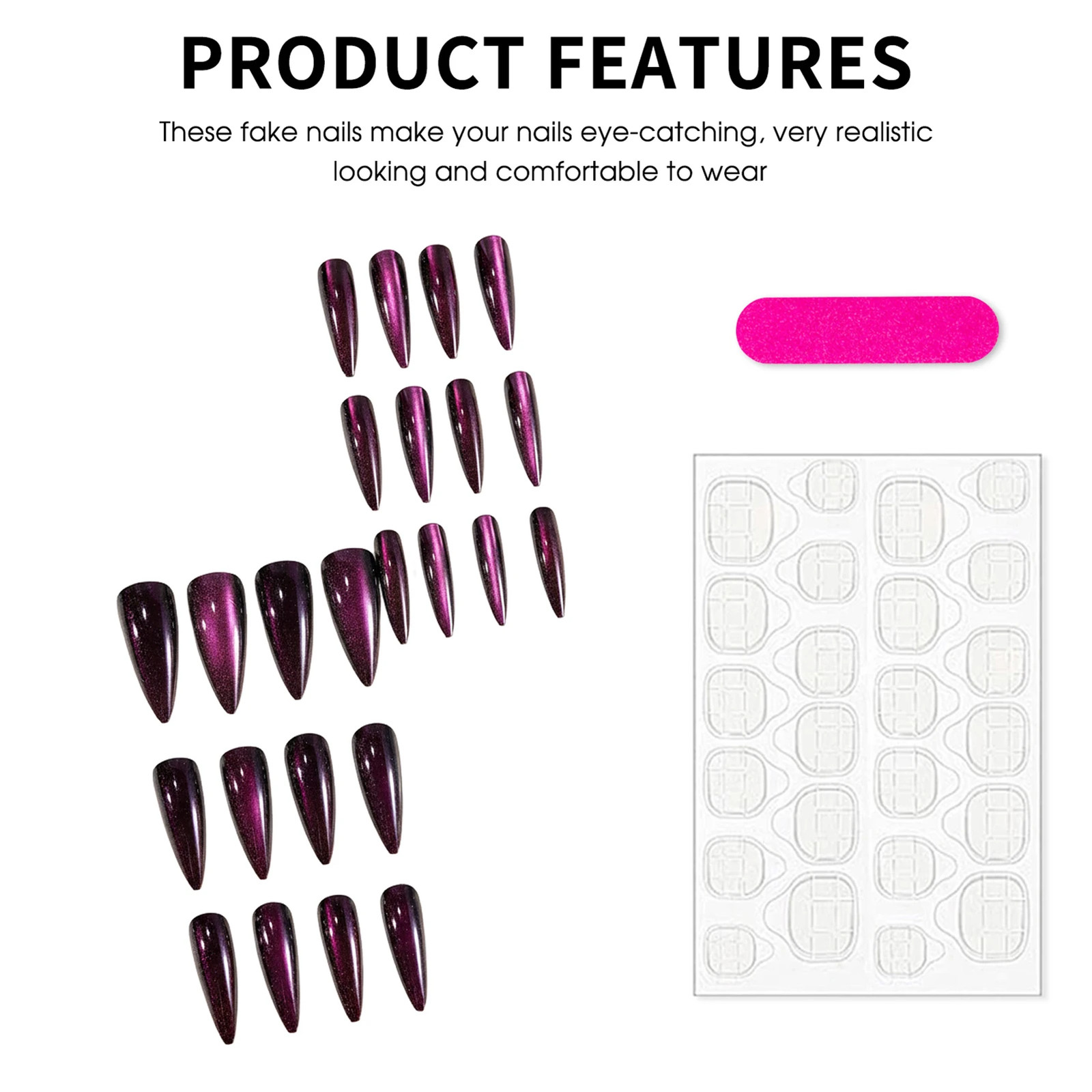 Long Pointed Cat Eye False Nails Shimmer Charm For Daily Party Wear