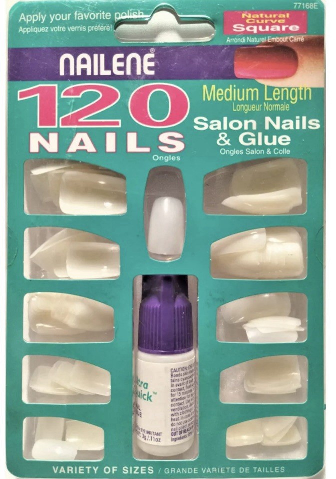 Nailene 120 Piece Natural Curve SquOval Short Length Salon Nails & Glue Kit NIP