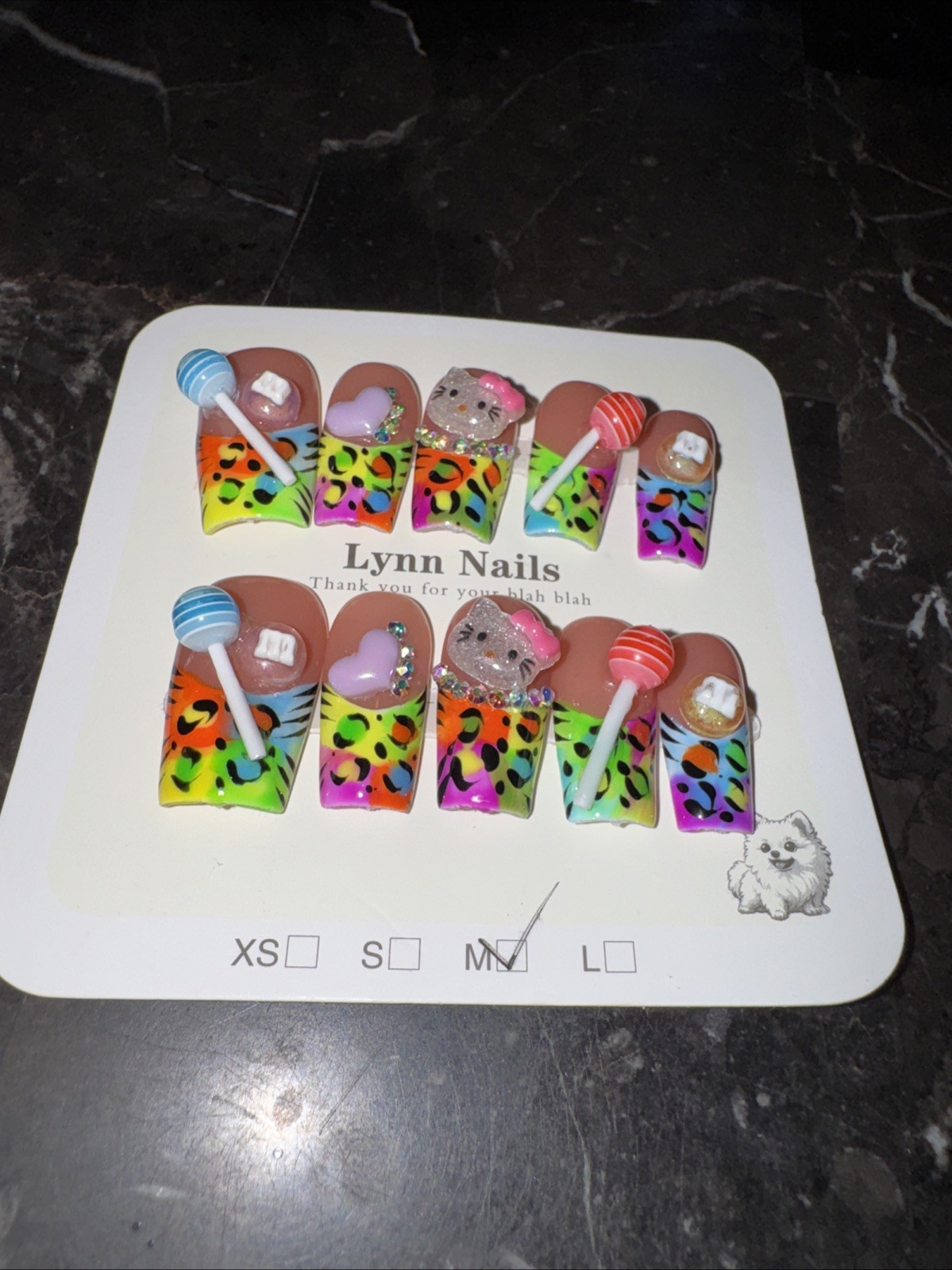 Hello Kitty Inspired Press On Nails Medium Square Glam Rhinestone Reusable Kit