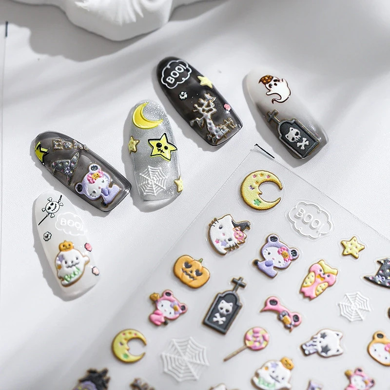 Halloween Cat Nail Decals – Ghosts & Pumpkin Mix (358)