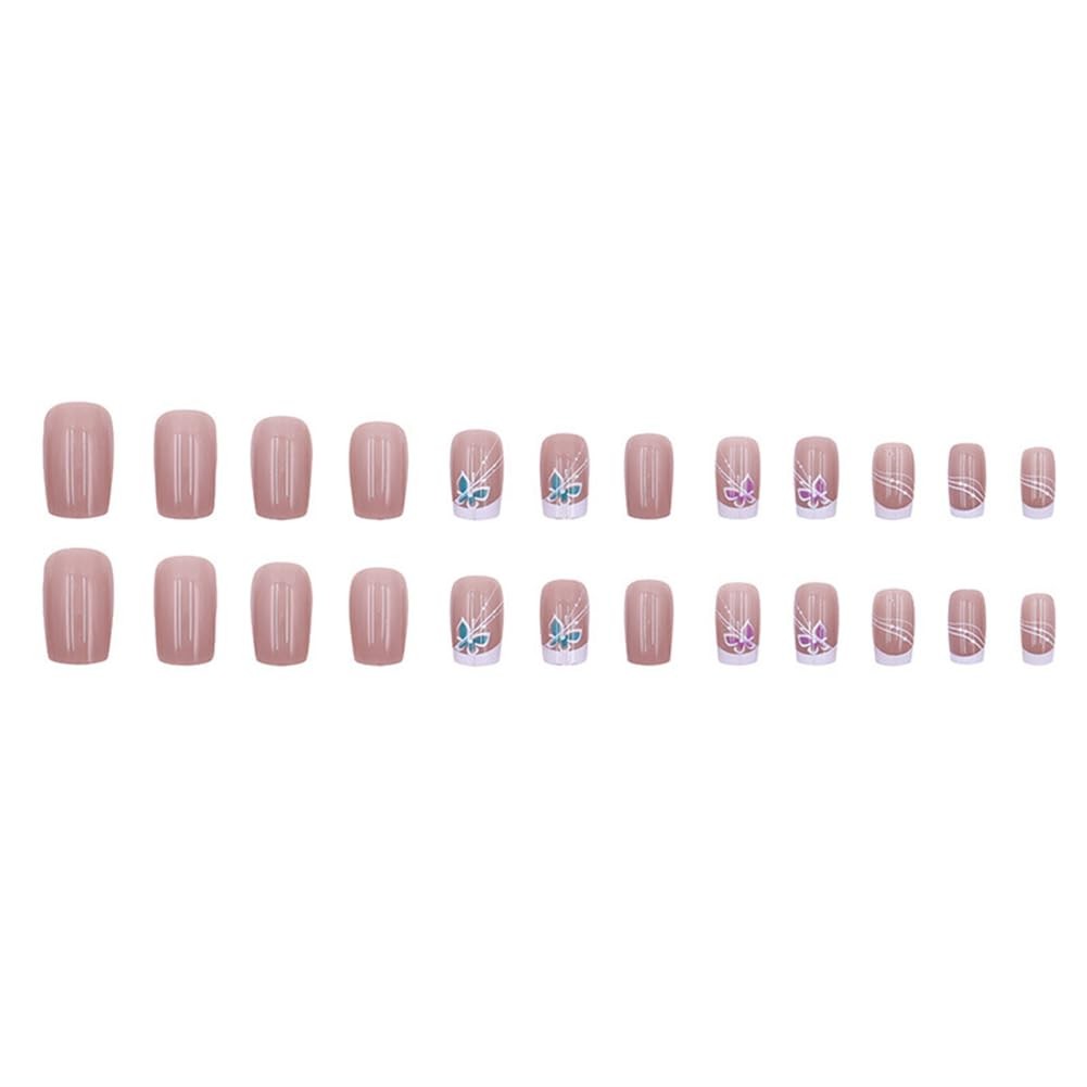 Short Press on Nails with Butterfly Style Design Full Cover Acrylic Fake blue