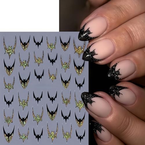 6Sheets Halloween Silver Glitter Bats Nail Stickers Halloween Nail black bat
