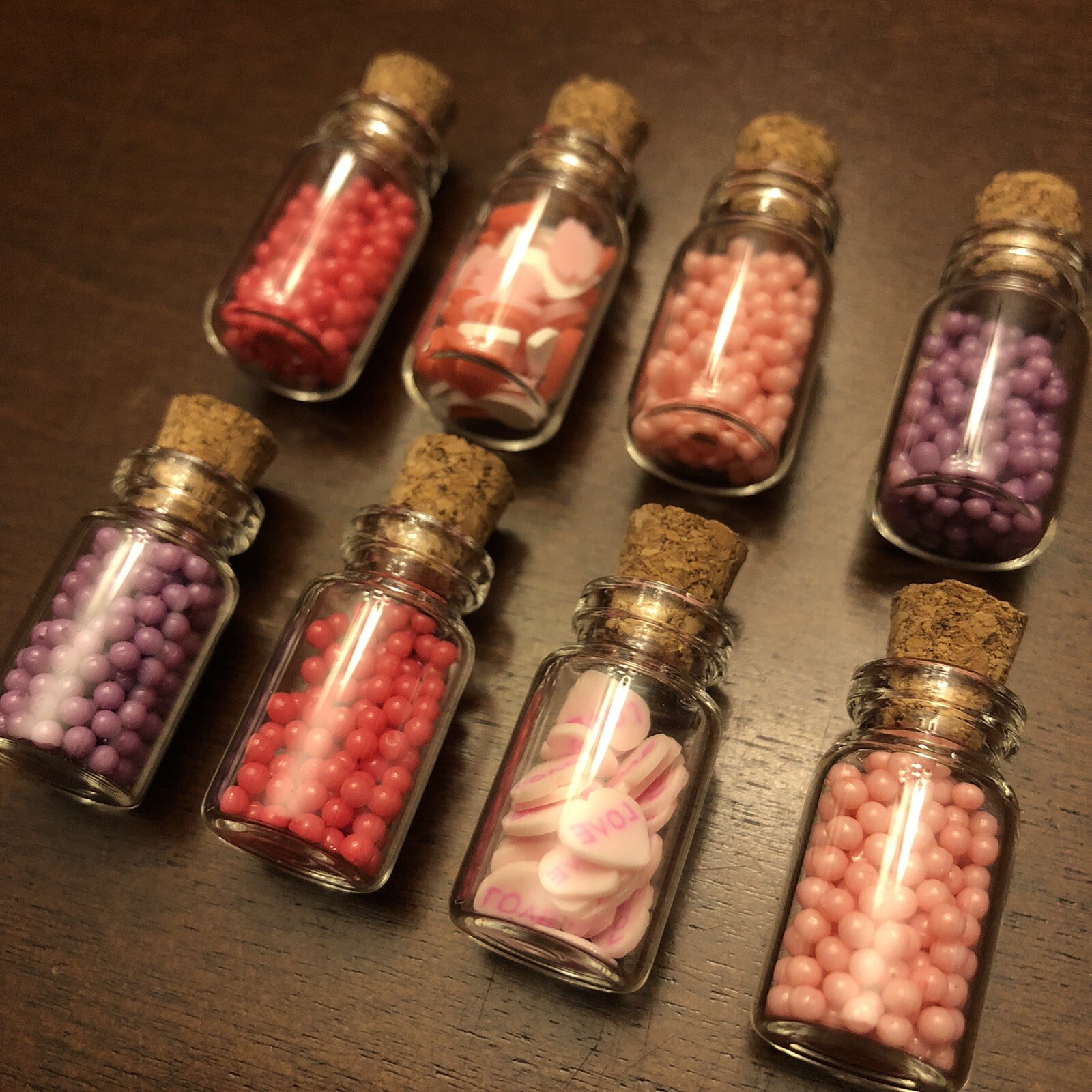 NAIL ART MINIATURES Dollhouse Valentines Pink Purple Red Love Hearts Candy Jars